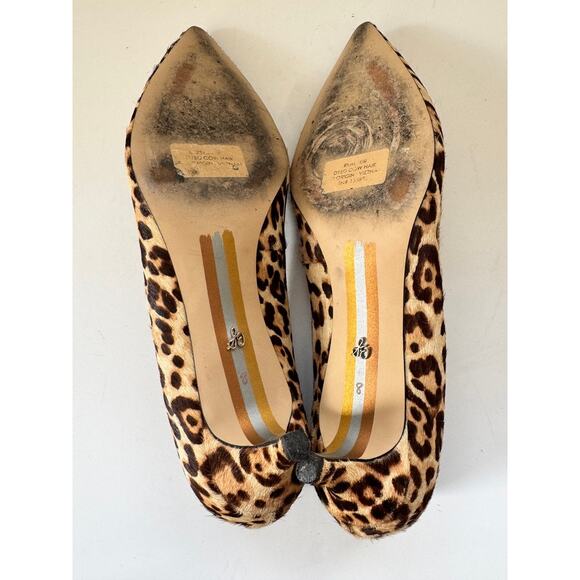 SAM EDELMAN Size 8M Leopard Print Heels Pointed toe Mid Heel Haircalf Pumps - Picture 7 of 8